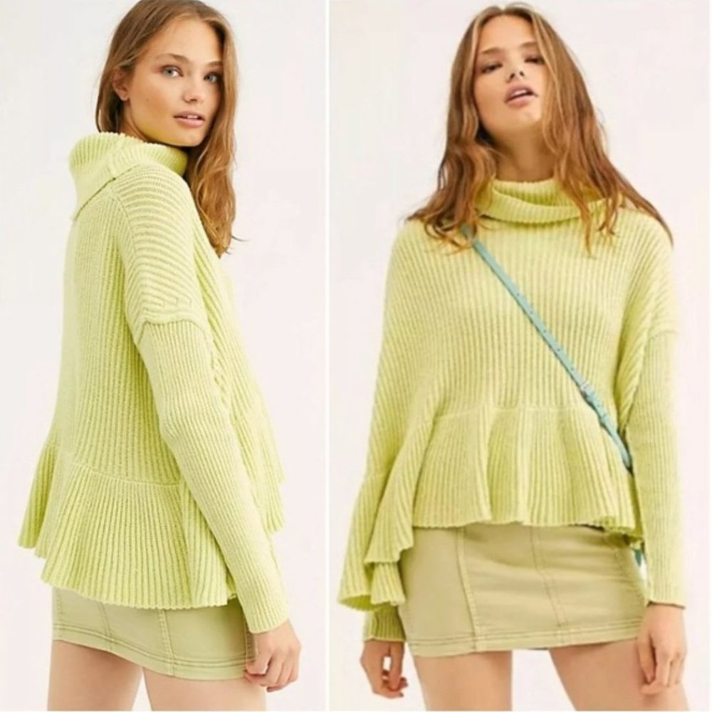 Free People Key Lime Oversized Crop Pullover Sweater Small